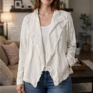 GO BY GO SILK Cream Frayed Jacket Size Small